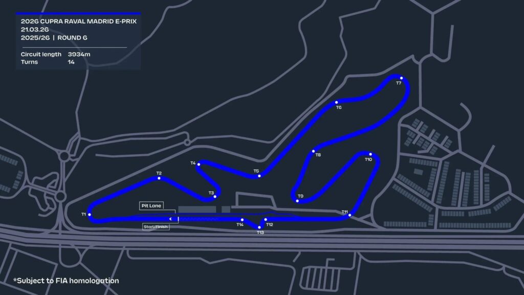 El mapa del circuito del Jarama para el Madrid E-Prix